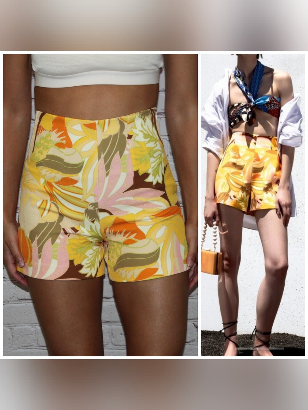 Zara Retro High Waist Shorts, Small, Exotic Print, Resort Wear